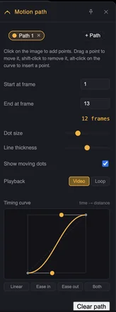 Motion path panel with an editable easing curve