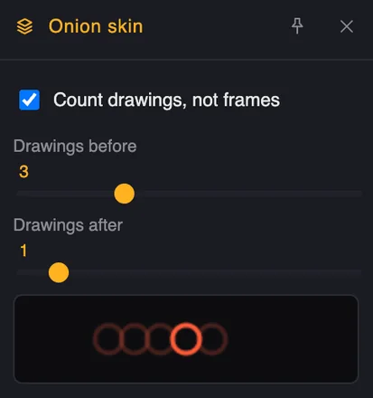 Onion skin panel with a 'count drawings, not frames' option